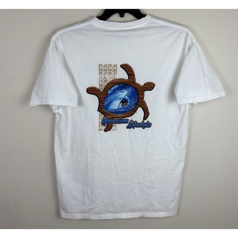 Vintage Y2K Hawaiian Surfing Graphic T-Shirt / White / Size Large